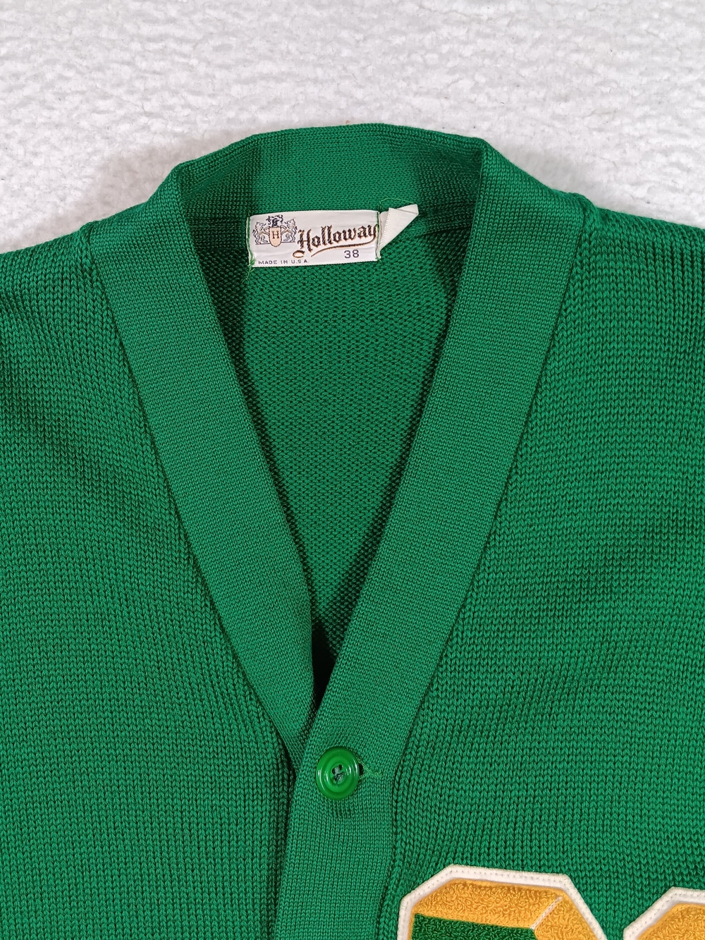 Vintage 50s Holloway Letterman Cardigna Mens 38 Kelly Green Chenille N Ivy - Picture 3 of 14